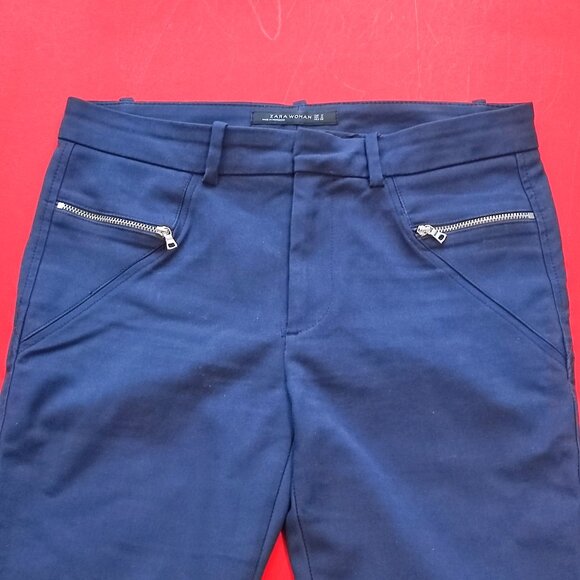 ZARA Women casual pants navy blue zipper pockets women's size M - Picture 2 of 6